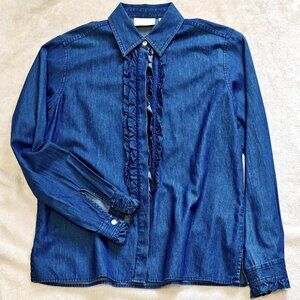 Vintage Liz Claiborne 90s Y2K Button Up Denim Cotton Blouse Top Blue Size S